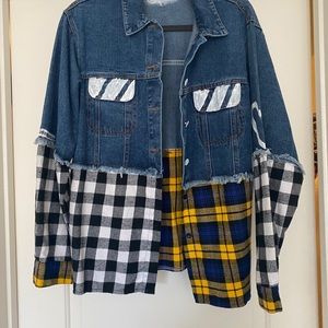 Wren + Glory handpainted denim & flannel jacket